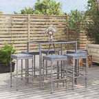 vidaXL 7-tlg. Gartenbar-Set mit Kissen Schwarz Poly Rattan