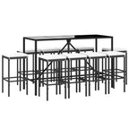 vidaXL 11-tlg. Gartenbar-Set mit Kissen Schwarz Poly Rattan