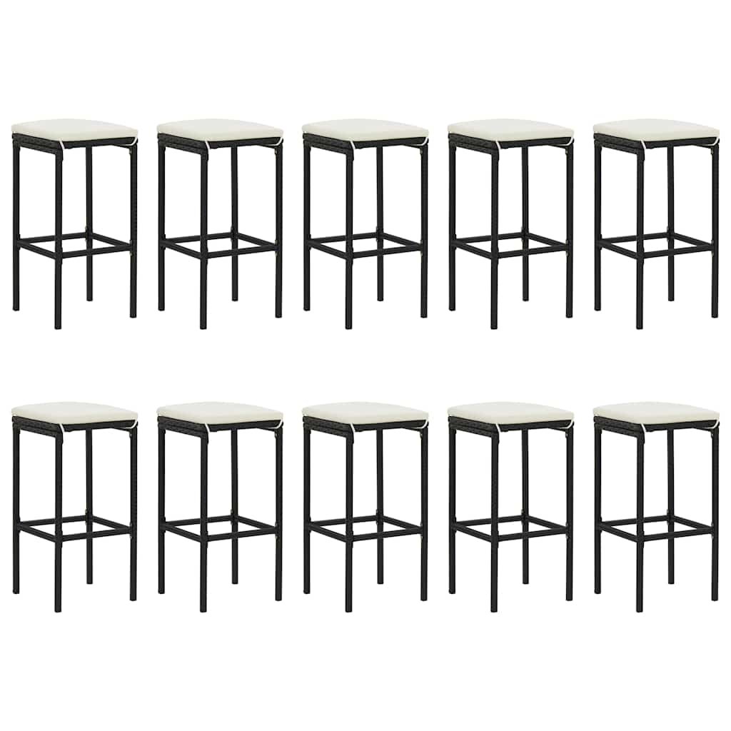 vidaXL 11-tlg. Gartenbar-Set mit Kissen Schwarz Poly Rattan