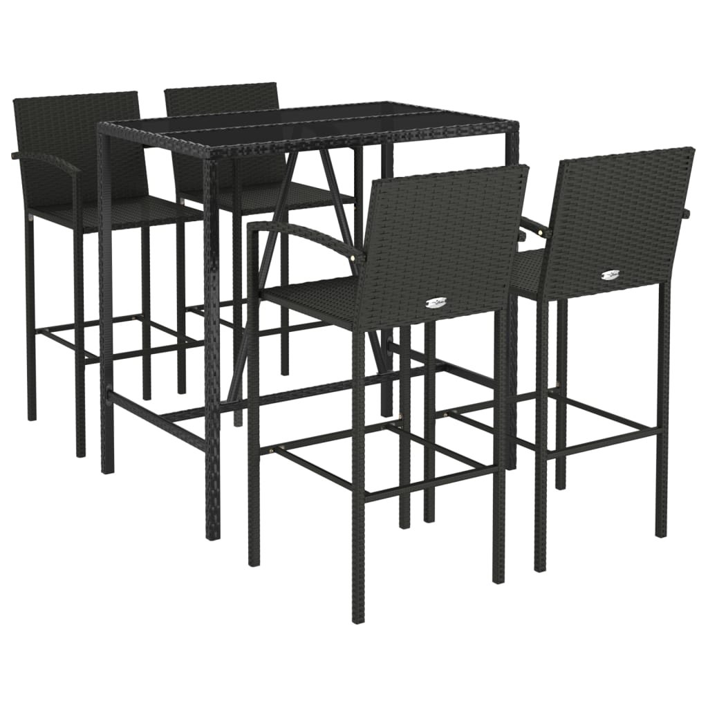 vidaXL 5-tlg. Gartenbar-Set Schwarz Poly Rattan