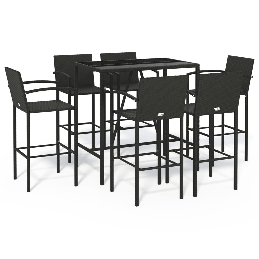 vidaXL 7-tlg. Gartenbar-Set Schwarz Poly Rattan