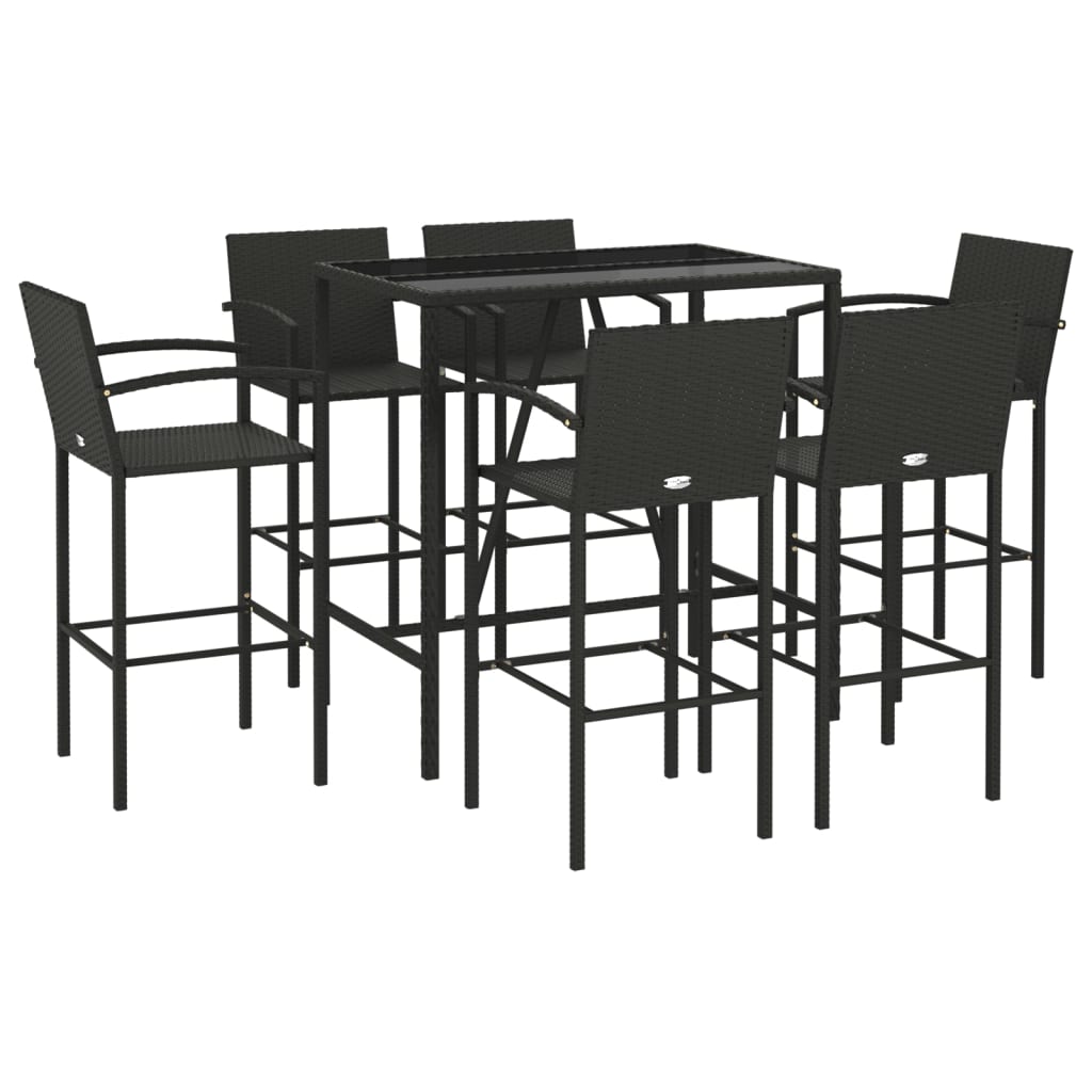 vidaXL 7-tlg. Gartenbar-Set Schwarz Poly Rattan