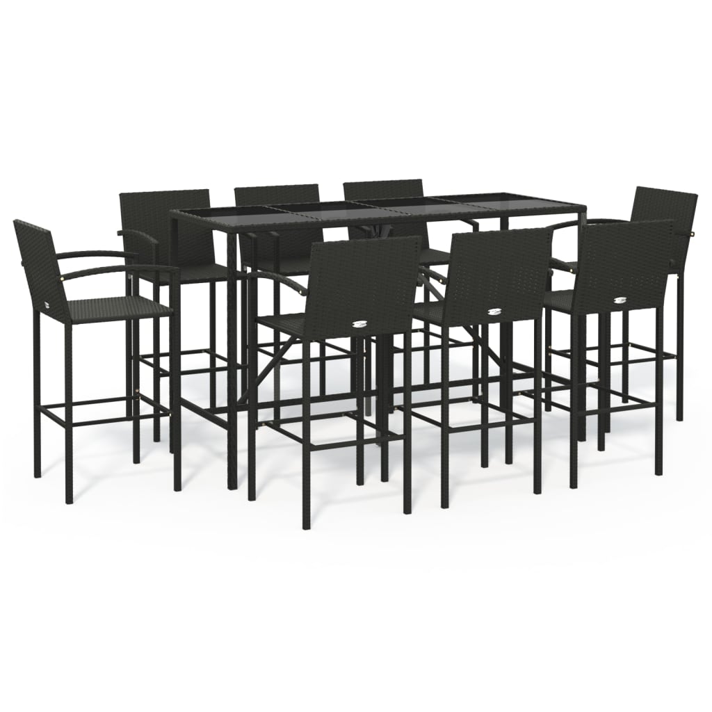 vidaXL 9-tlg. Gartenbar-Set Schwarz Poly Rattan