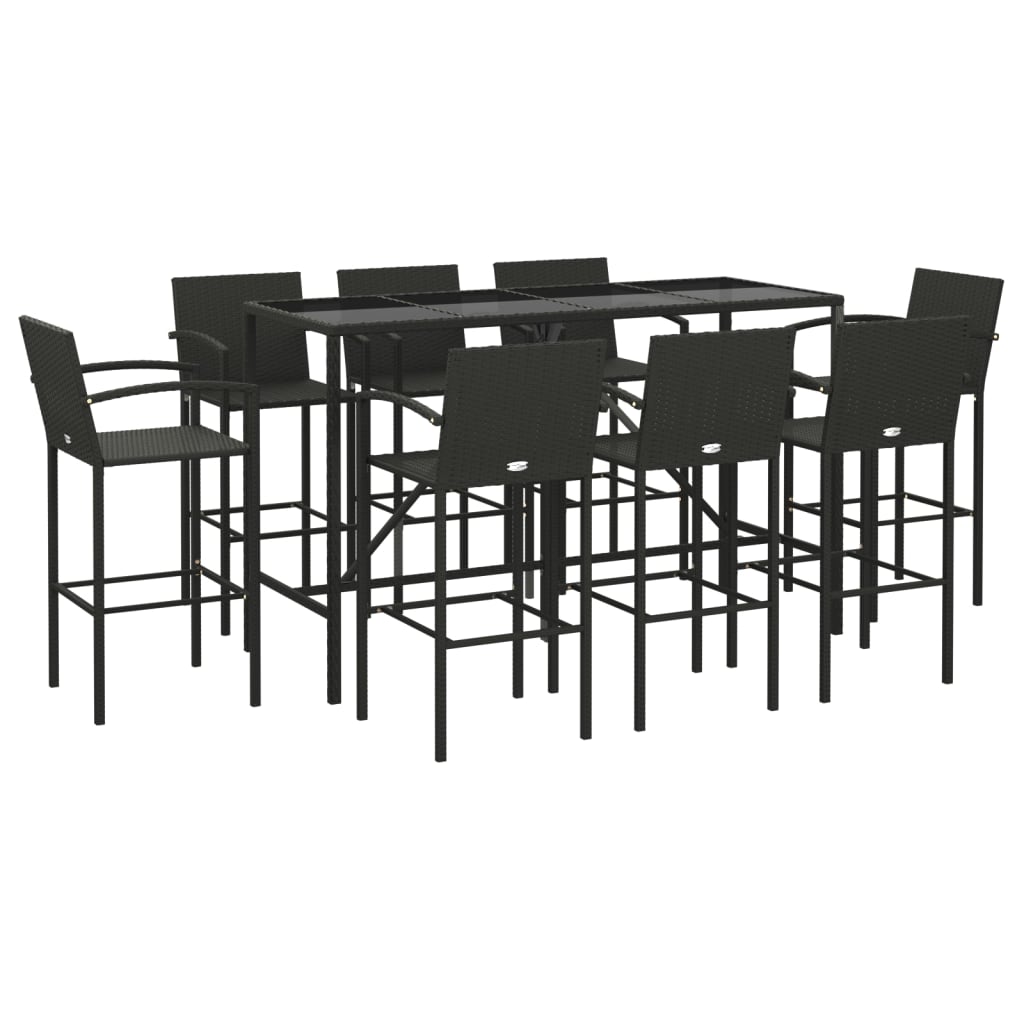 vidaXL 9-tlg. Gartenbar-Set Schwarz Poly Rattan