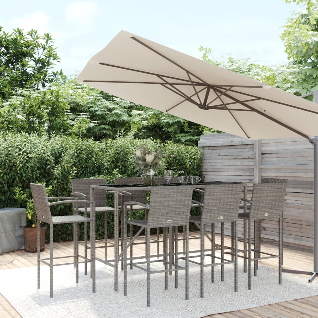vidaXL 9-tlg. Gartenbar-Set Schwarz Poly Rattan