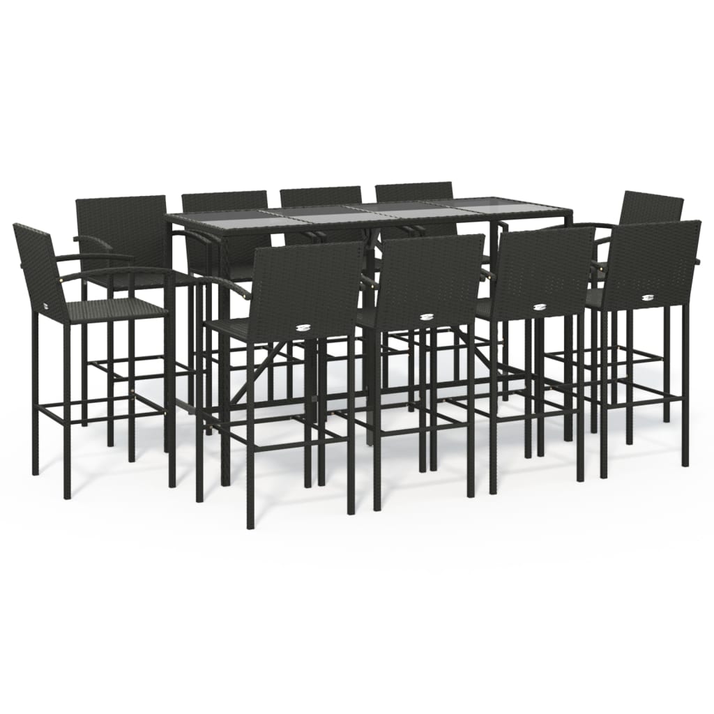 vidaXL 11-tlg. Gartenbar-Set Schwarz Poly Rattan