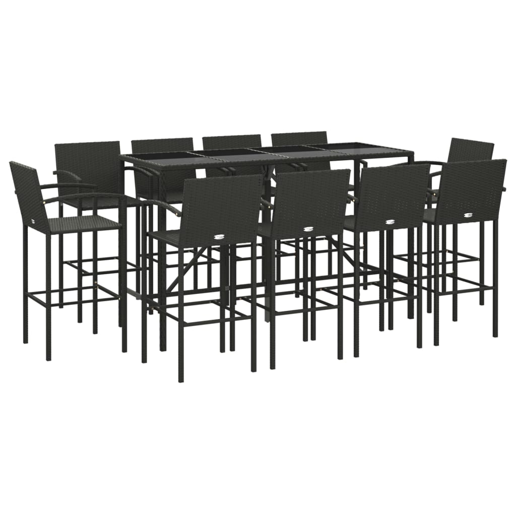 vidaXL 11-tlg. Gartenbar-Set Schwarz Poly Rattan
