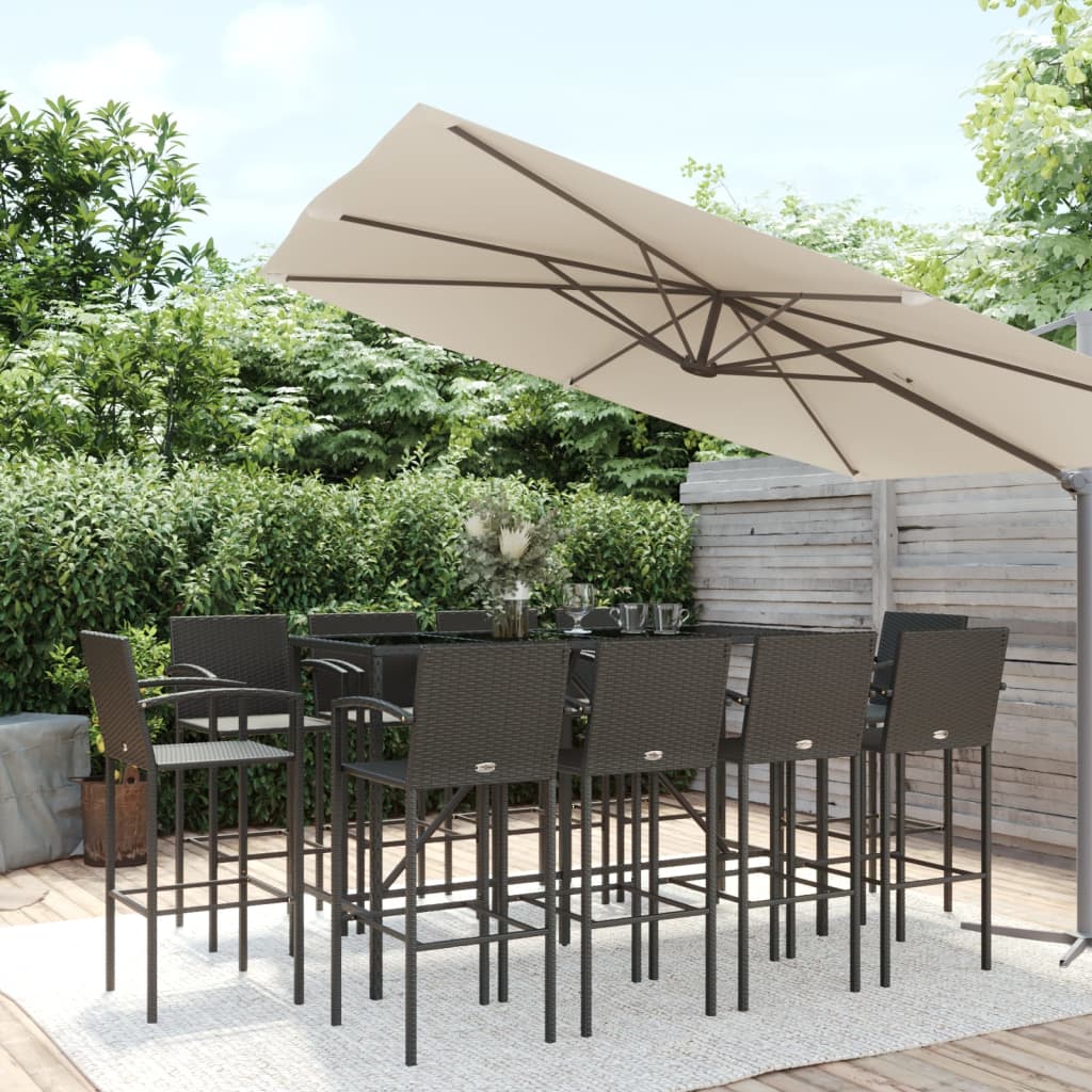 vidaXL 11-tlg. Gartenbar-Set Schwarz Poly Rattan