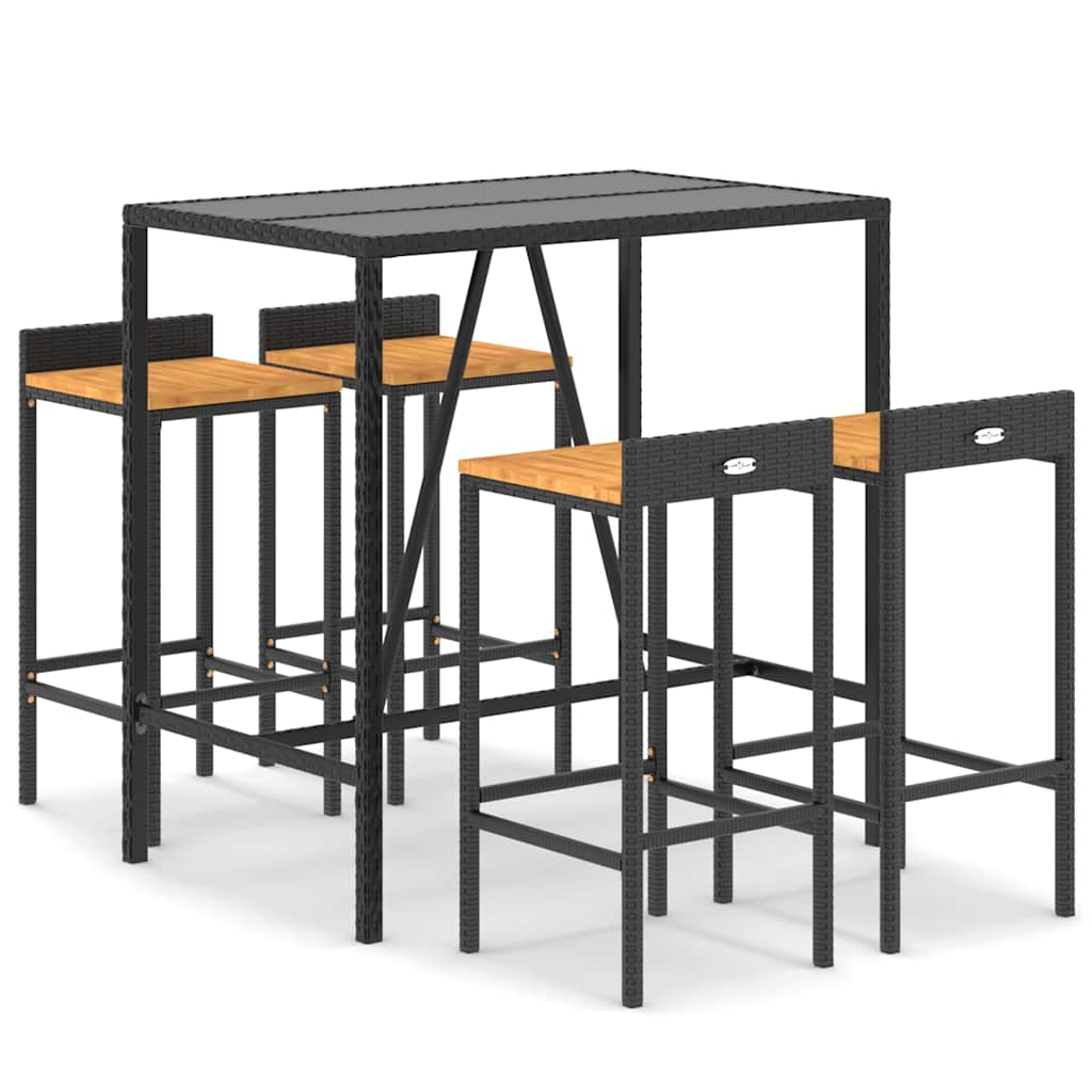 vidaXL 5-tlg. Gartenbar-Set Schwarz Poly Rattan & Massivholz Akazie