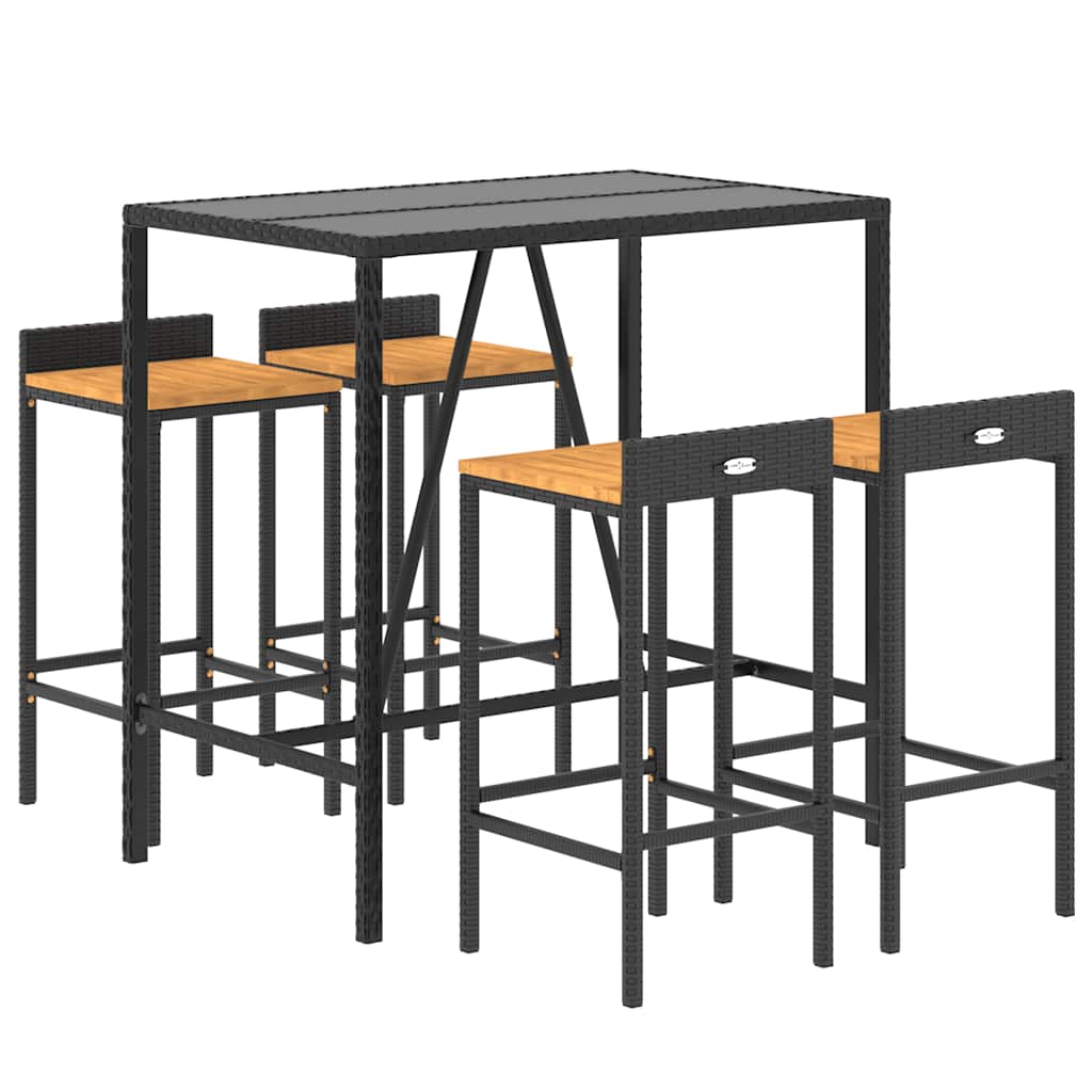 vidaXL 5-tlg. Gartenbar-Set Schwarz Poly Rattan & Massivholz Akazie
