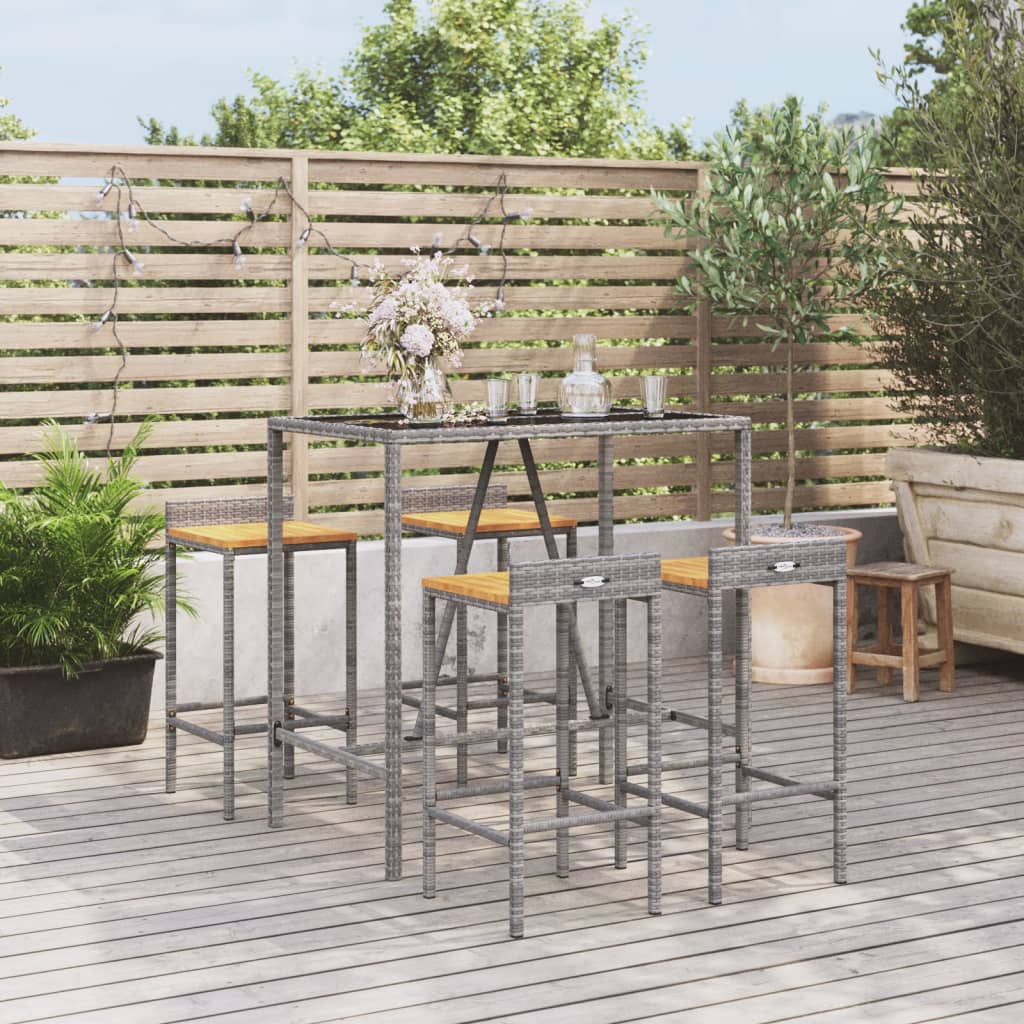 vidaXL 5-tlg. Gartenbar-Set Schwarz Poly Rattan & Massivholz Akazie