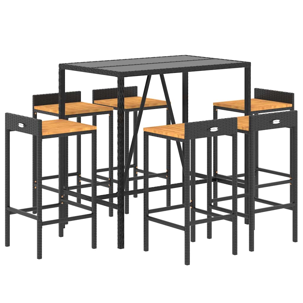 vidaXL 7-tlg. Gartenbar-Set Schwarz Poly Rattan & Massivholz Akazie