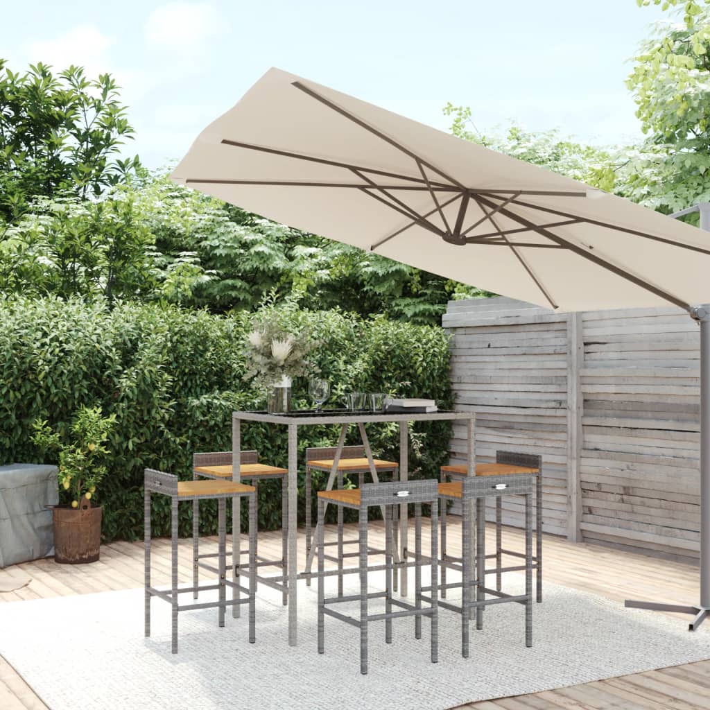 vidaXL 7-tlg. Gartenbar-Set Schwarz Poly Rattan & Massivholz Akazie