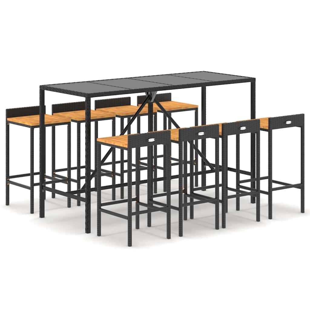 vidaXL 9-tlg. Gartenbar-Set Schwarz Poly Rattan & Massivholz Akazie