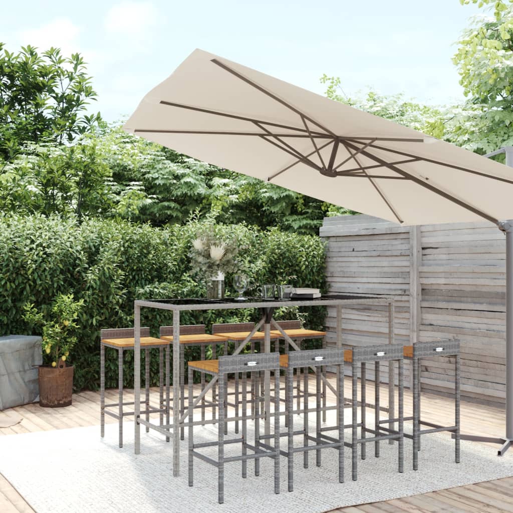 vidaXL 9-tlg. Gartenbar-Set Schwarz Poly Rattan & Massivholz Akazie