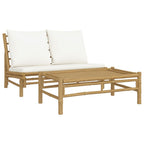 vidaXL 2-tlg. Garten-Lounge-Set mit Cremeweißen Kissen Bambus