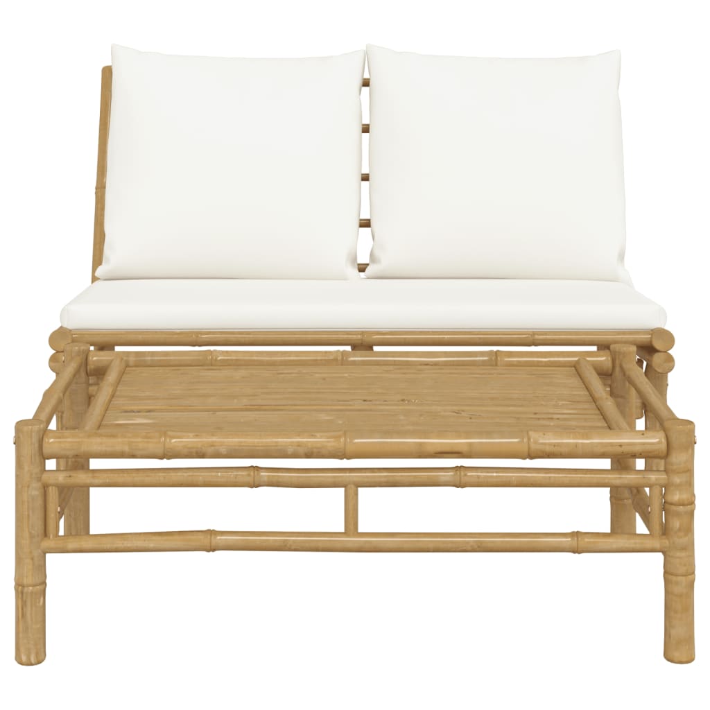 vidaXL 2-tlg. Garten-Lounge-Set mit Cremeweißen Kissen Bambus