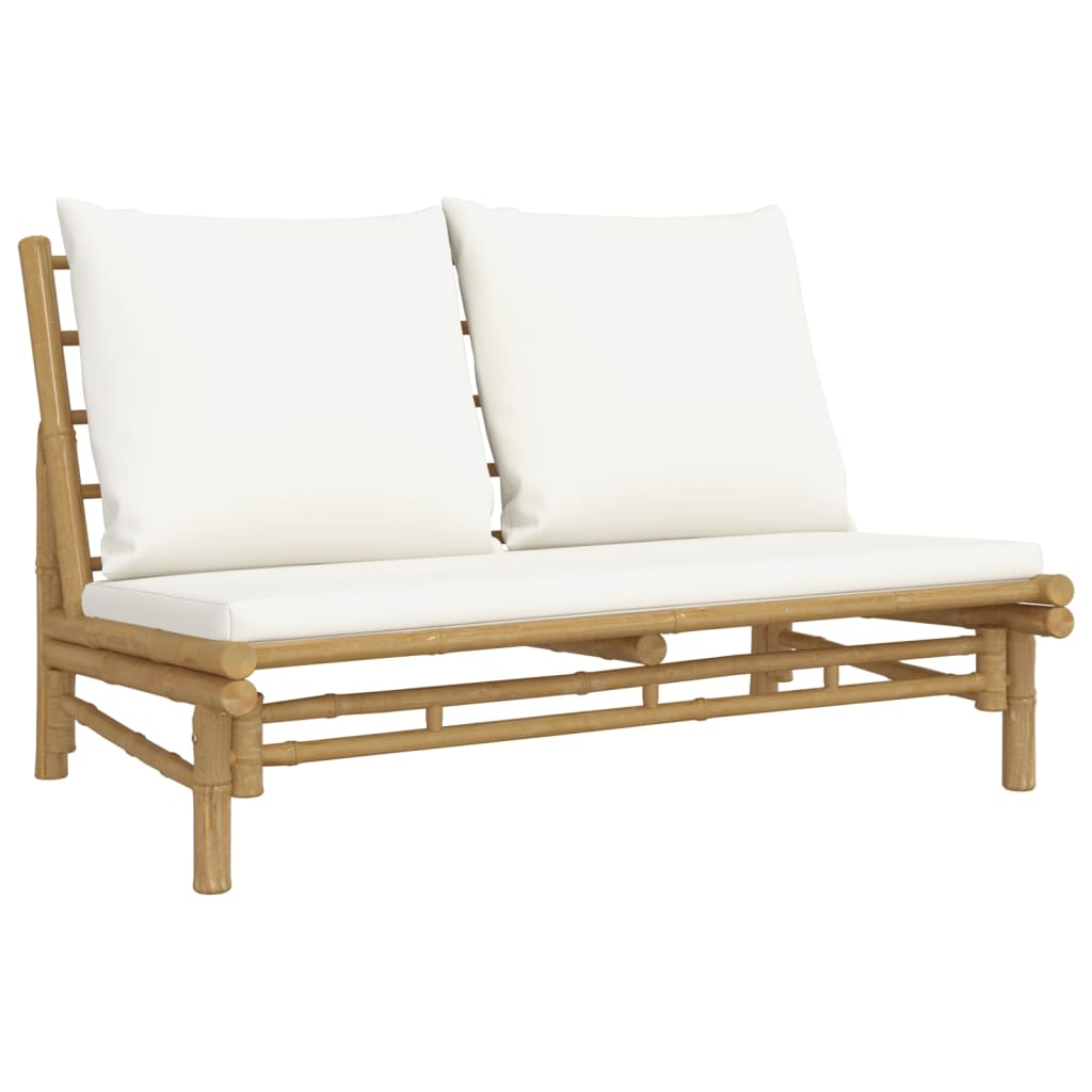 vidaXL 2-tlg. Garten-Lounge-Set mit Cremeweißen Kissen Bambus