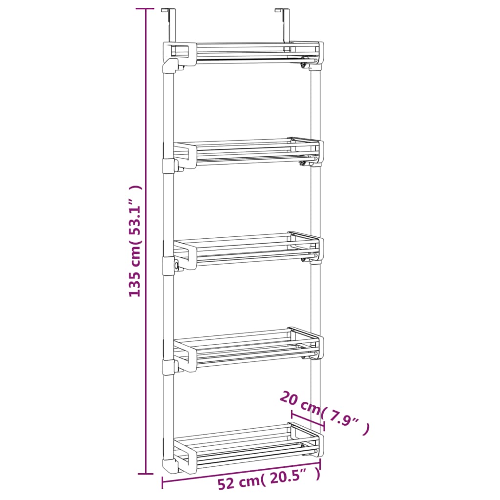vidaXL Tür-Organizer mit 5 Ablagen 52x20x135 cm Aluminium