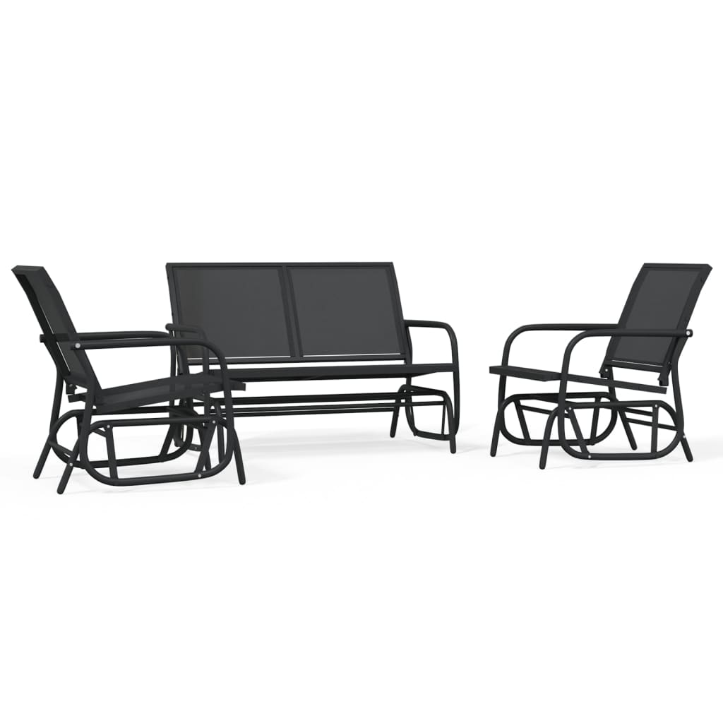 vidaXL 3-tlg. Garten-Lounge-Set Schaukel Schwarz Textilene und Stahl