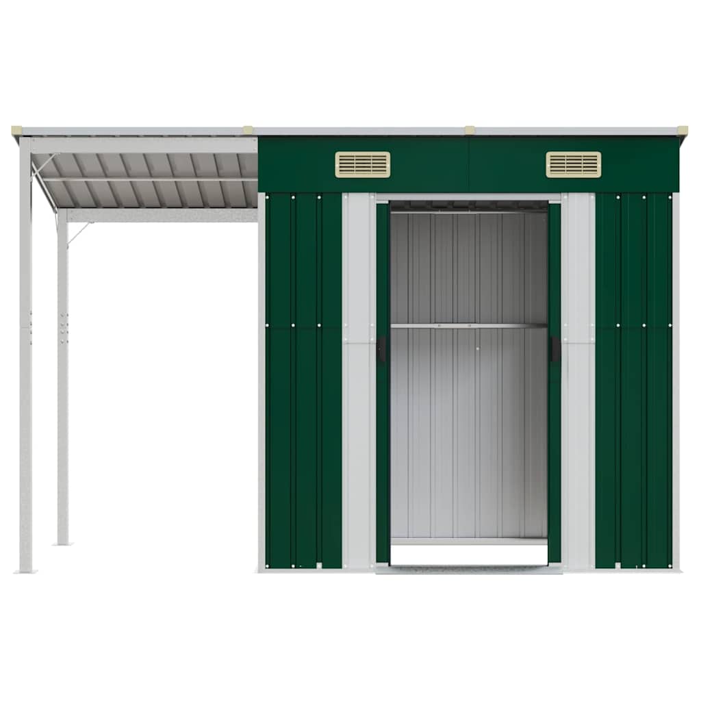 vidaXL Gartenhaus mit Schleppdach Grün 277x107x181 cm Stahl