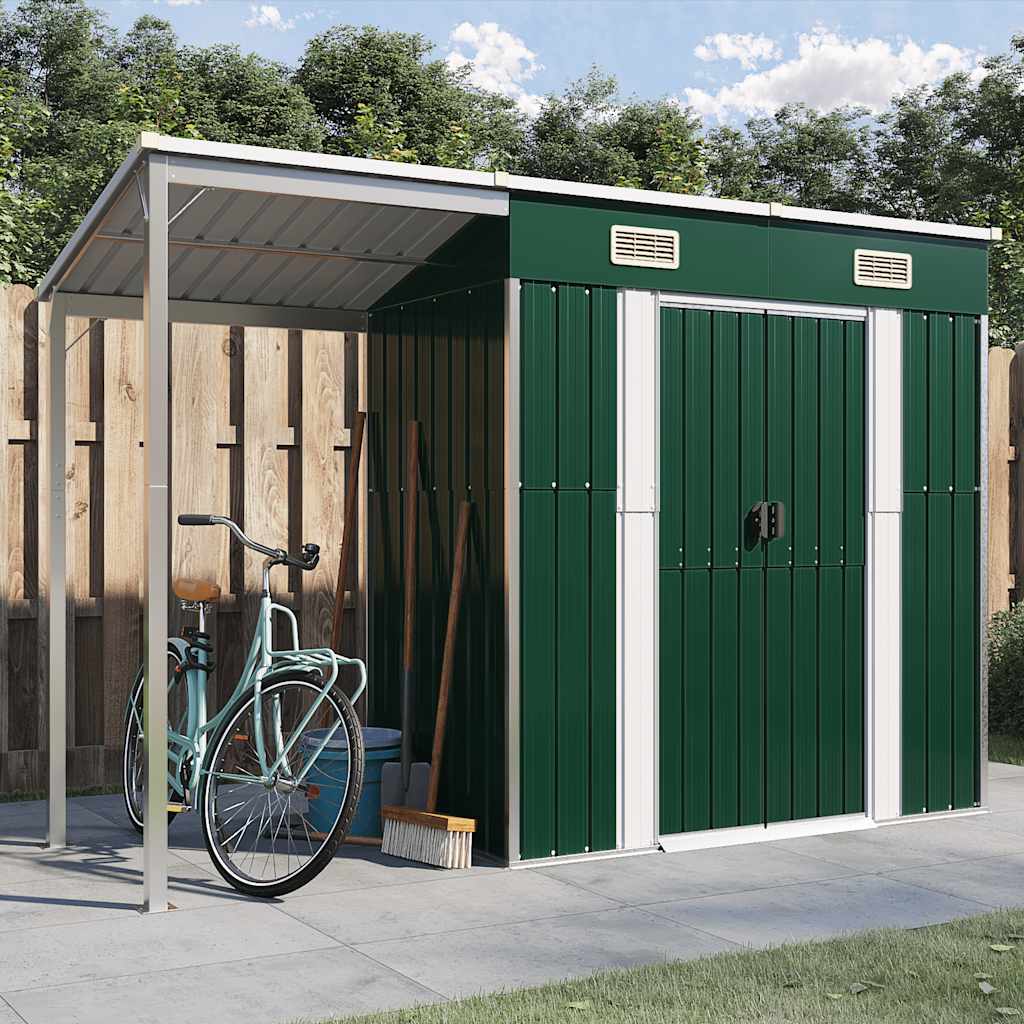 vidaXL Gartenhaus mit Schleppdach Grün 277x107x181 cm Stahl