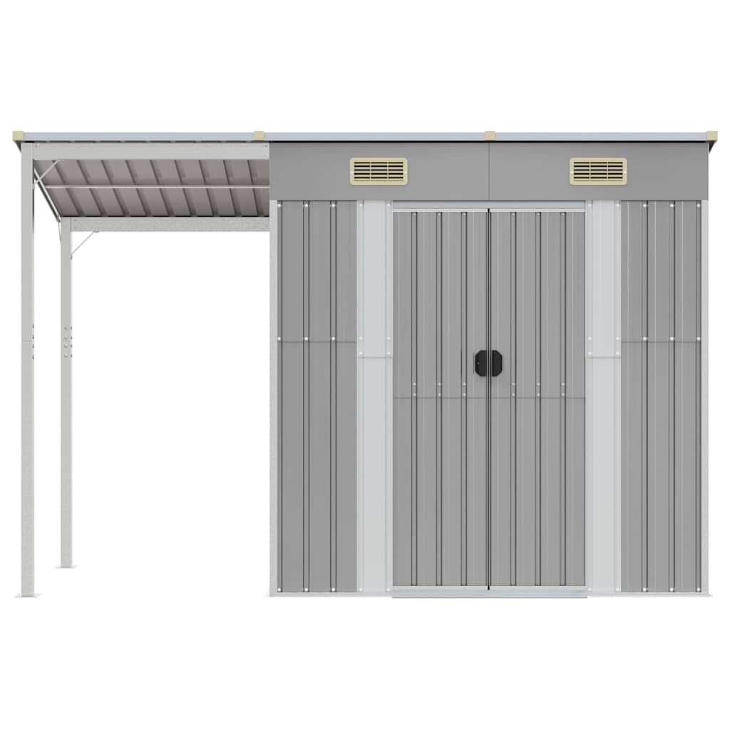 vidaXL Gartenhaus mit verlängertem Dach Hellgrau 277 x 107 x 181 cm Stahl