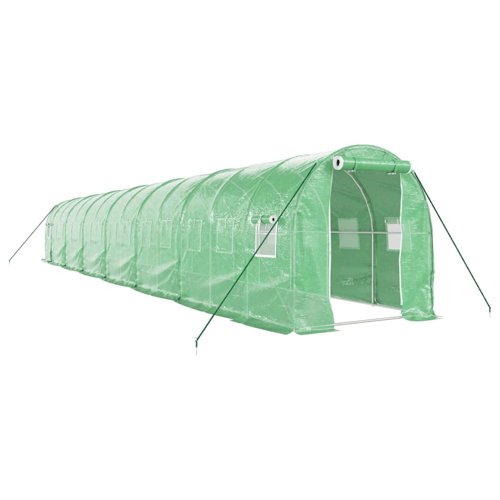 vidaXL Gewächshaus mit Stahlrahmen Grün 28 m² 14x2x2 m