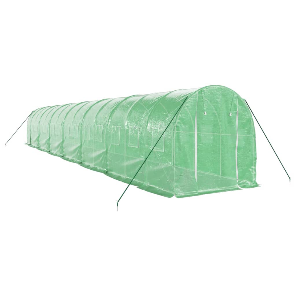 vidaXL Gewächshaus mit Stahlrahmen Grün 28 m² 14x2x2 m