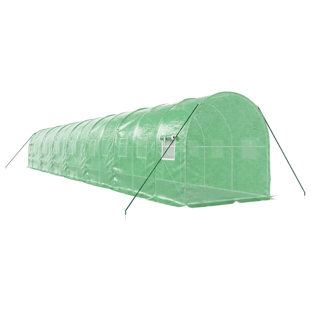 vidaXL Gewächshaus mit Stahlrahmen Grün 28 m² 14x2x2 m
