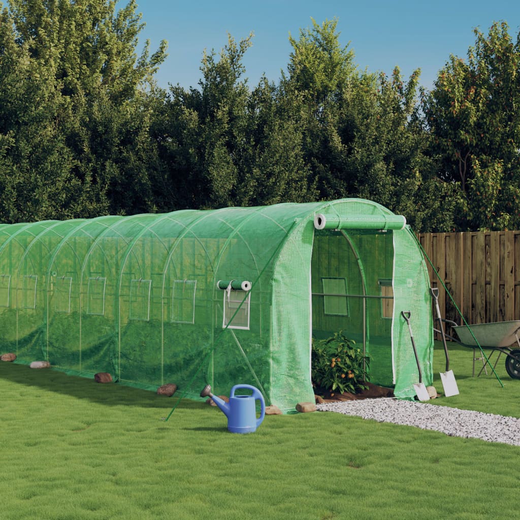 vidaXL Gewächshaus mit Stahlrahmen Grün 28 m² 14x2x2 m