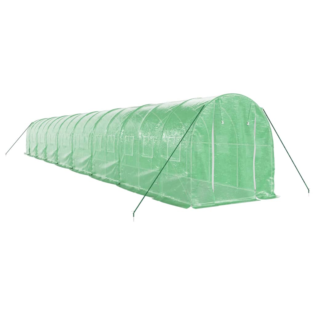 vidaXL Gewächshaus mit Stahlrahmen Grün 32 m² 16x2x2 m