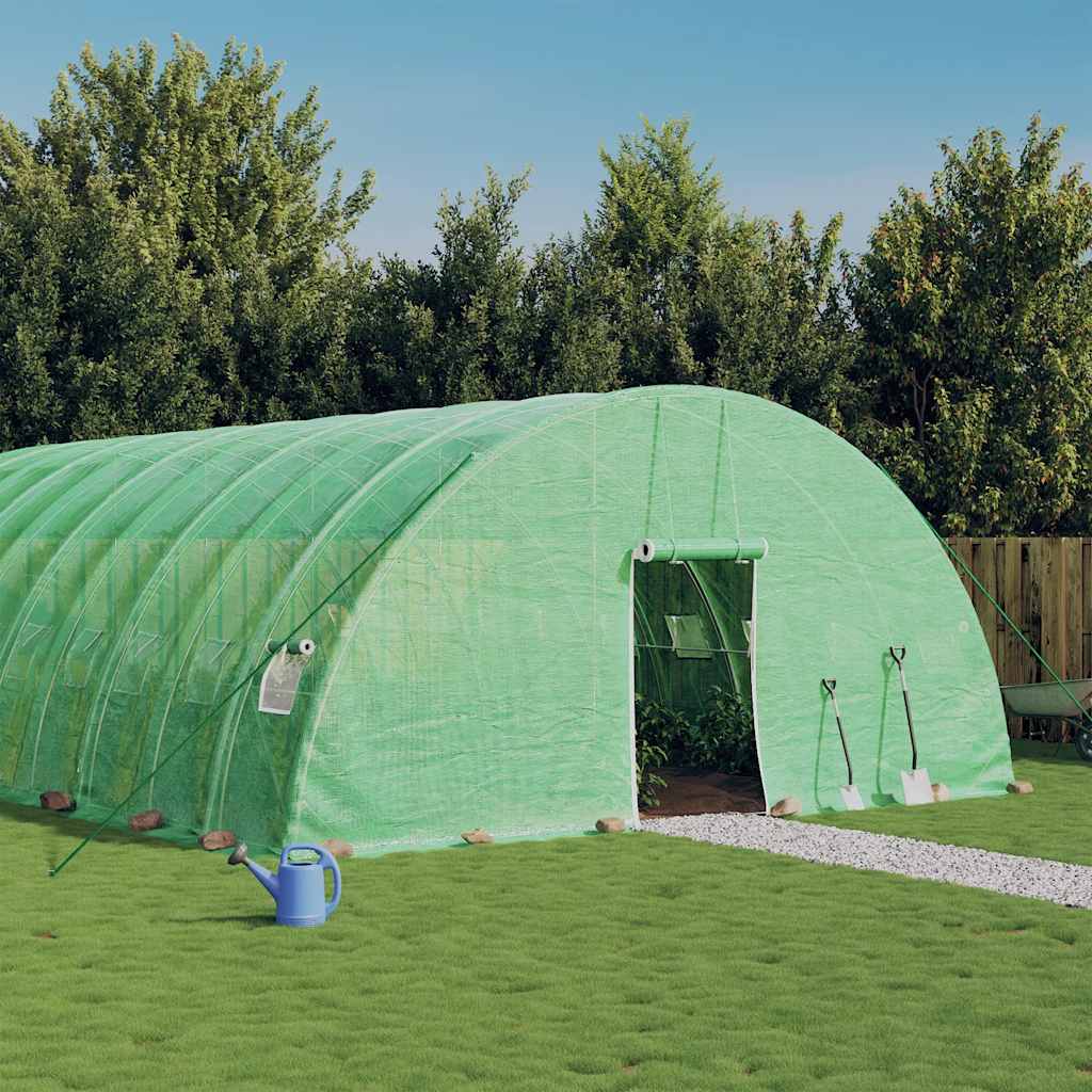 vidaXL Gewächshaus mit Stahlrahmen Grün 96 m² 24x4x2 m