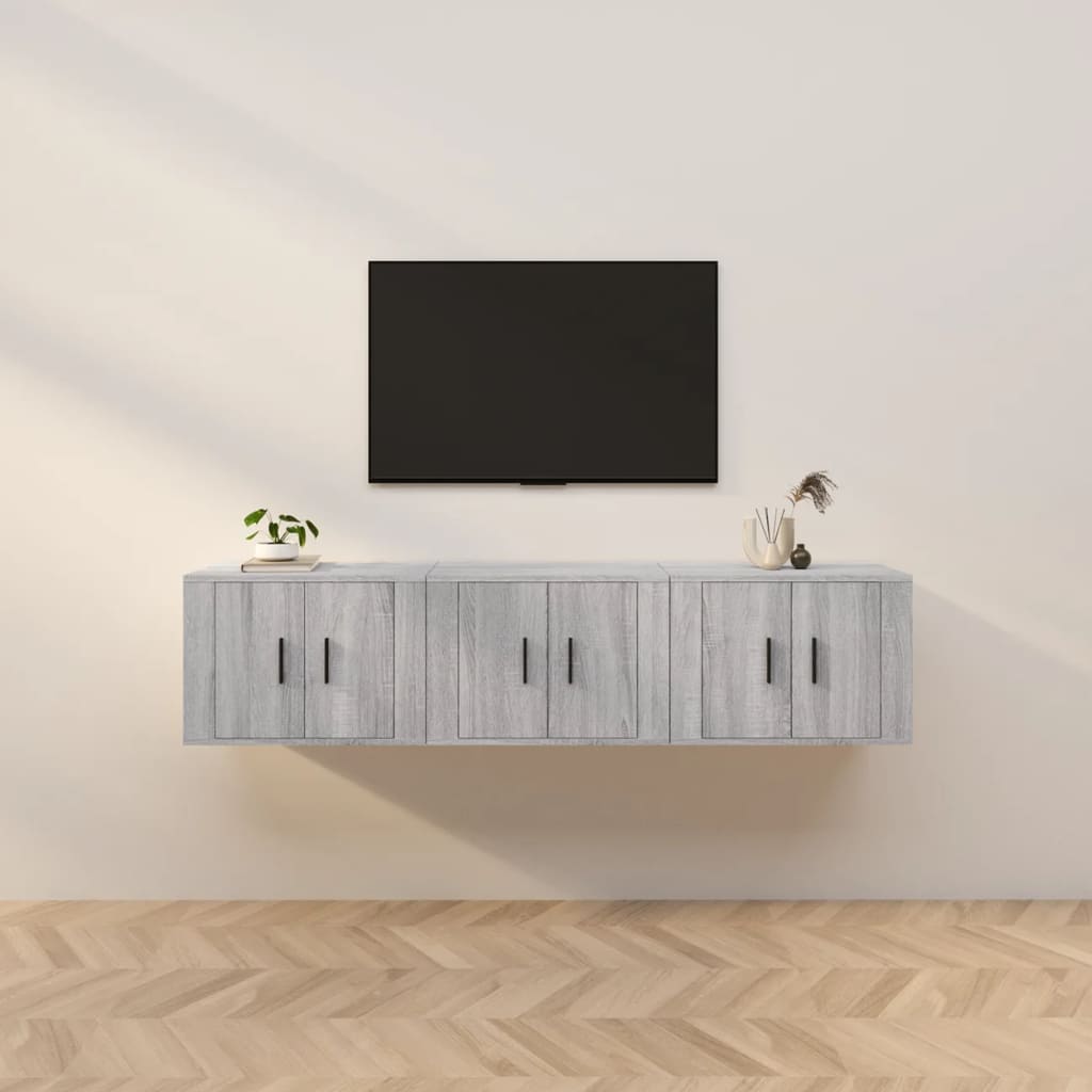 vidaXL TV-Wandschränke 3 Stk. Grau Sonoma 57x34,5x40 cm