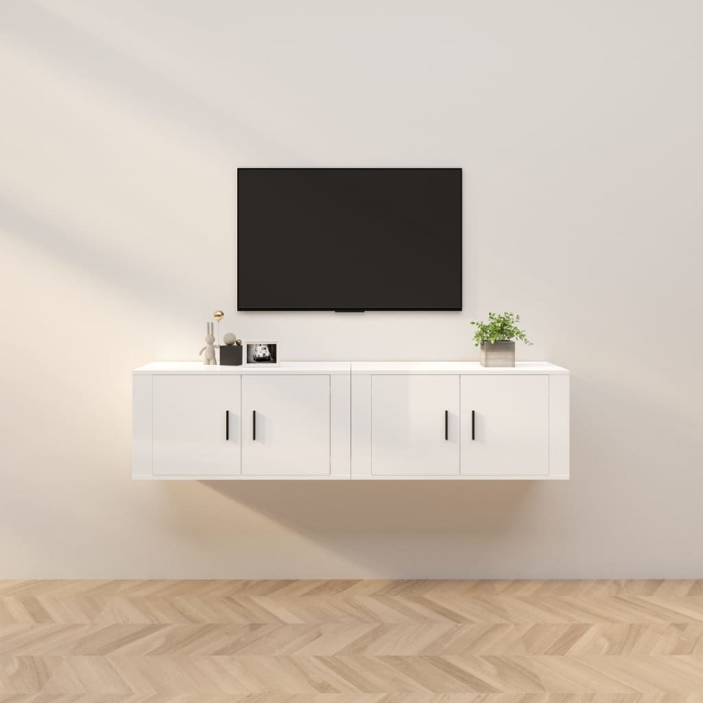 vidaXL TV-Wandschränke 2 Stk. Hochglanz-Weiß 80x34,5x40 cm