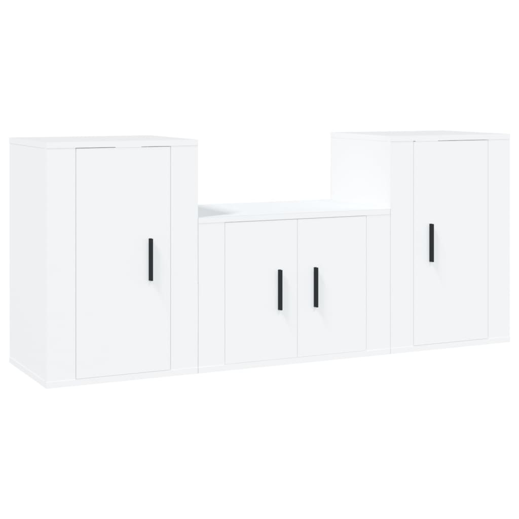 vidaXL 3-tlg. TV-Schrank-Set Weiß Holzwerkstoff