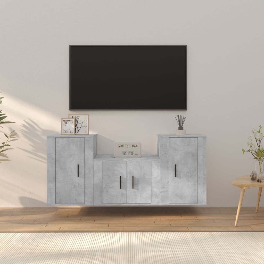 vidaXL 3-tlg. TV-Schrank-Set Betongrau Holzwerkstoff