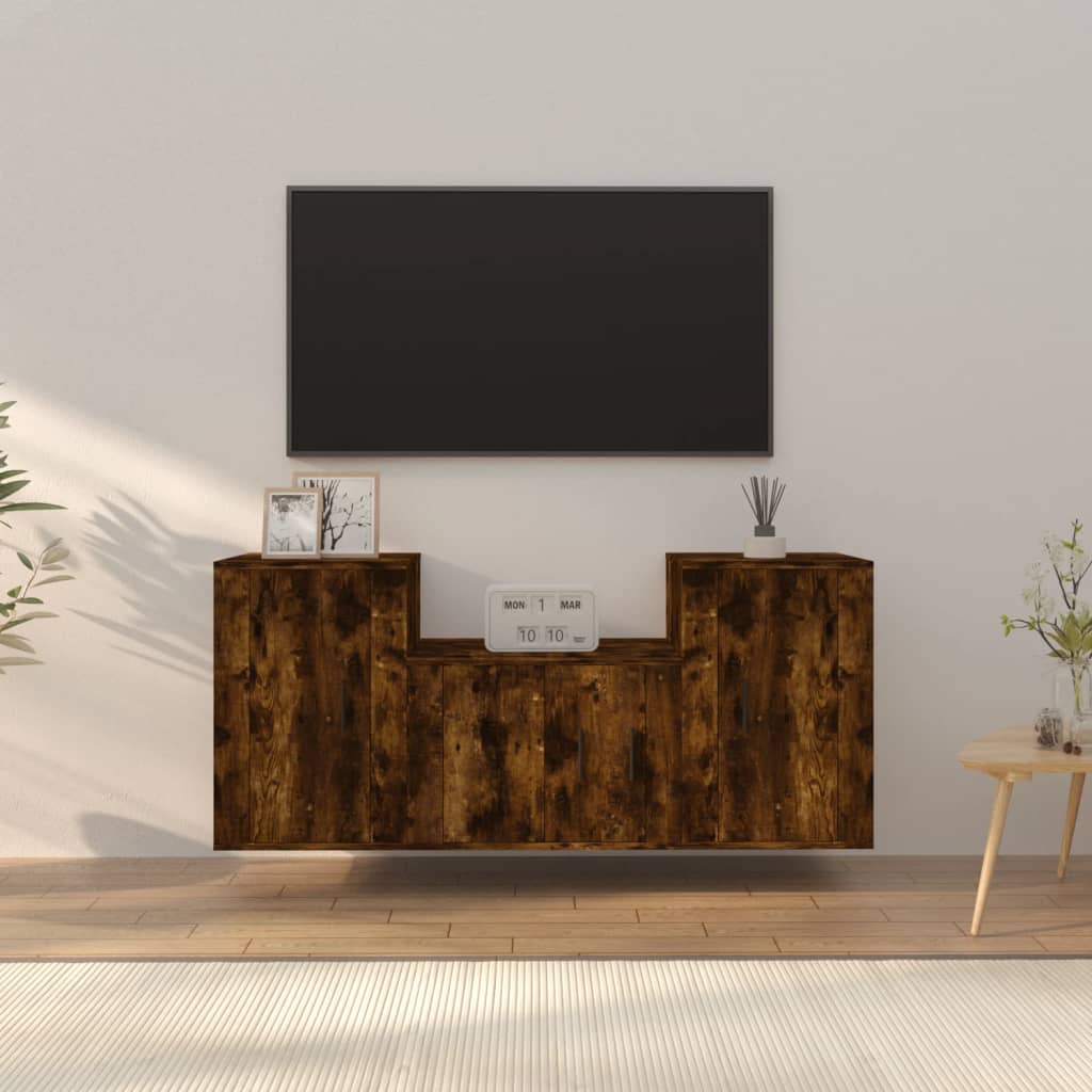 vidaXL 3-tlg. TV-Schrank-Set Räuchereiche Holzwerkstoff