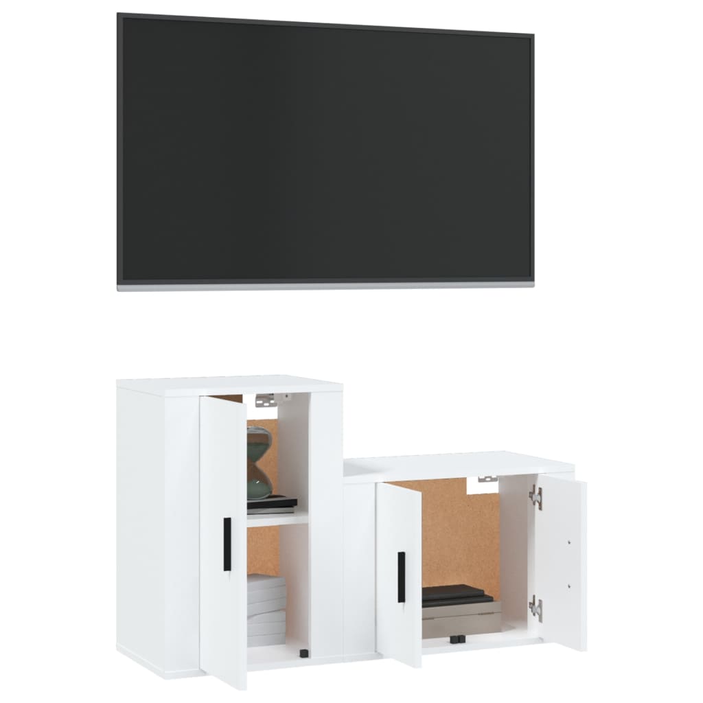 vidaXL 2-tlg. TV-Schrank-Set Weiß Holzwerkstoff