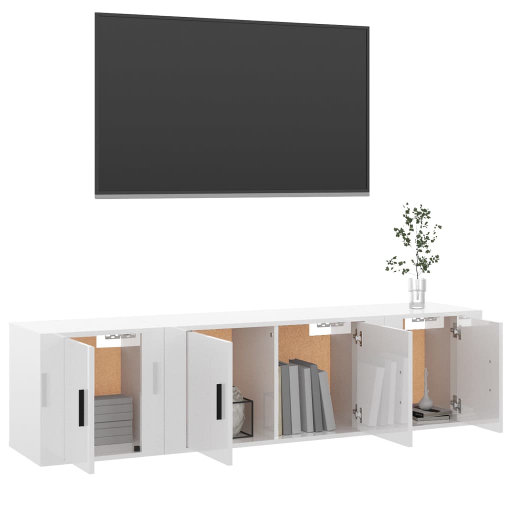 vidaXL 3-tlg. TV-Schrank-Set Hochglanz-Weiß Holzwerkstoff