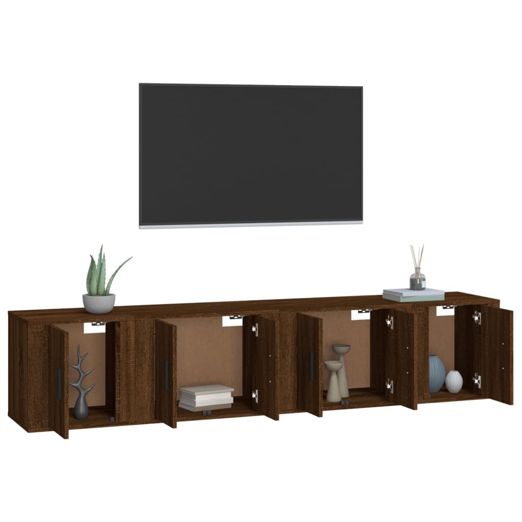 vidaXL 4-tlg. TV-Schrank-Set Braun Eichen-Optik Holzwerkstoff
