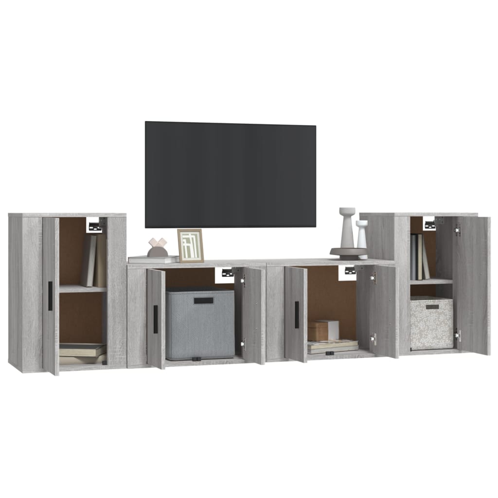 vidaXL 4-tlg. TV-Schrank-Set Grau Sonoma Holzwerkstoff