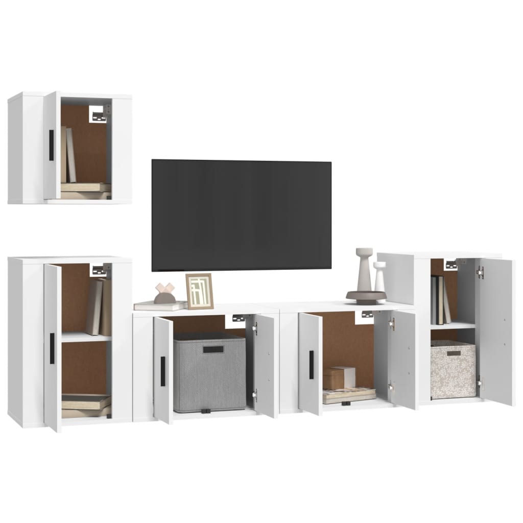 vidaXL 5-tlg. TV-Schrank-Set Weiß Holzwerkstoff