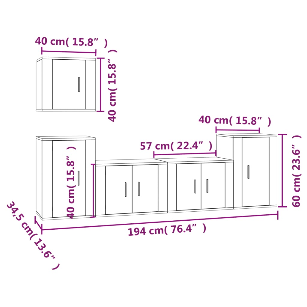 vidaXL 5-tlg. TV-Schrank-Set Weiß Holzwerkstoff