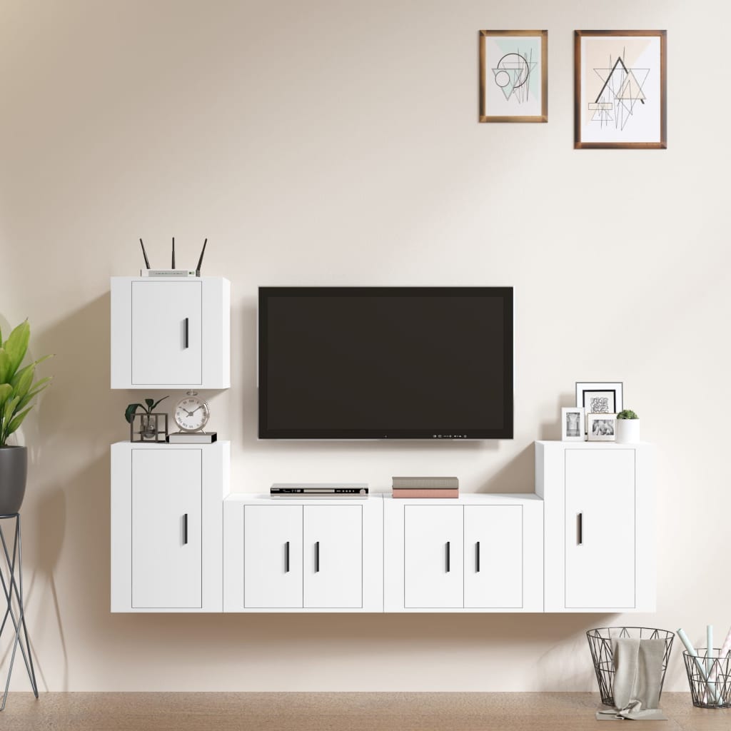 vidaXL 5-tlg. TV-Schrank-Set Weiß Holzwerkstoff