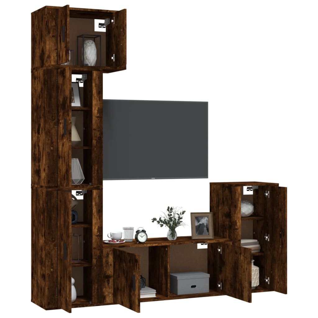 vidaXL 5-tlg. TV-Schrank-Set Räuchereiche Holzwerkstoff