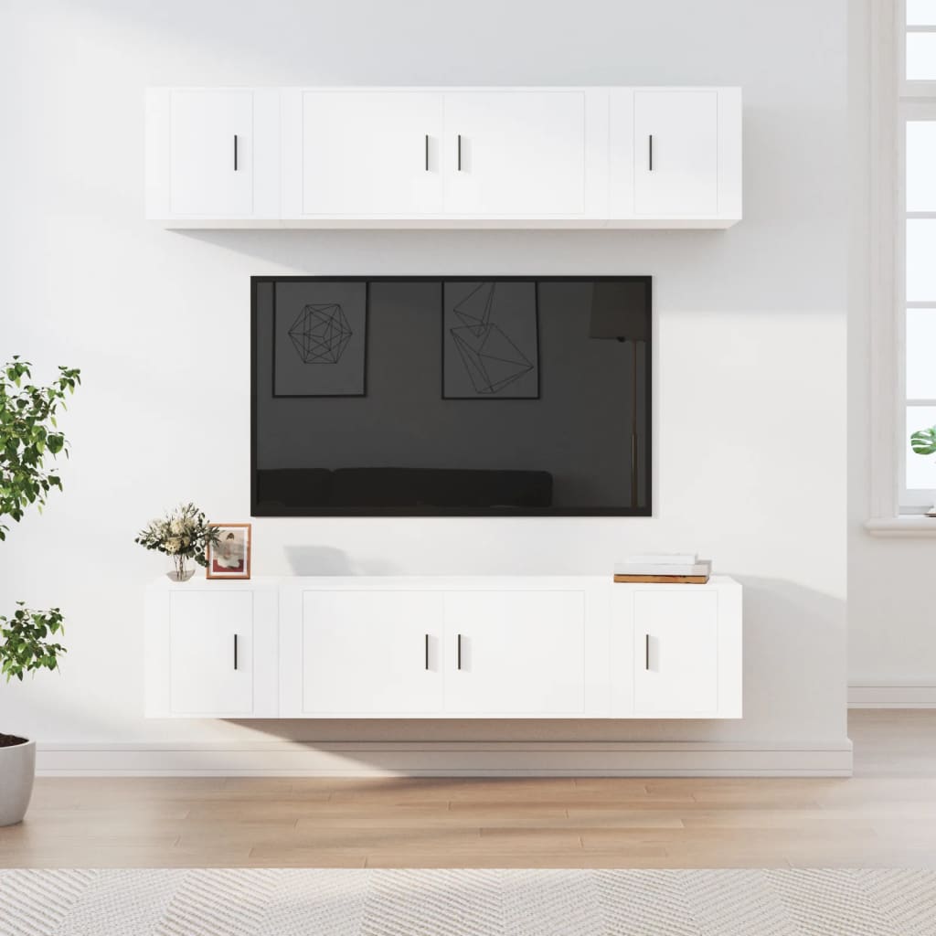 vidaXL 6-tlg. TV-Schrank-Set Weiß Holzwerkstoff