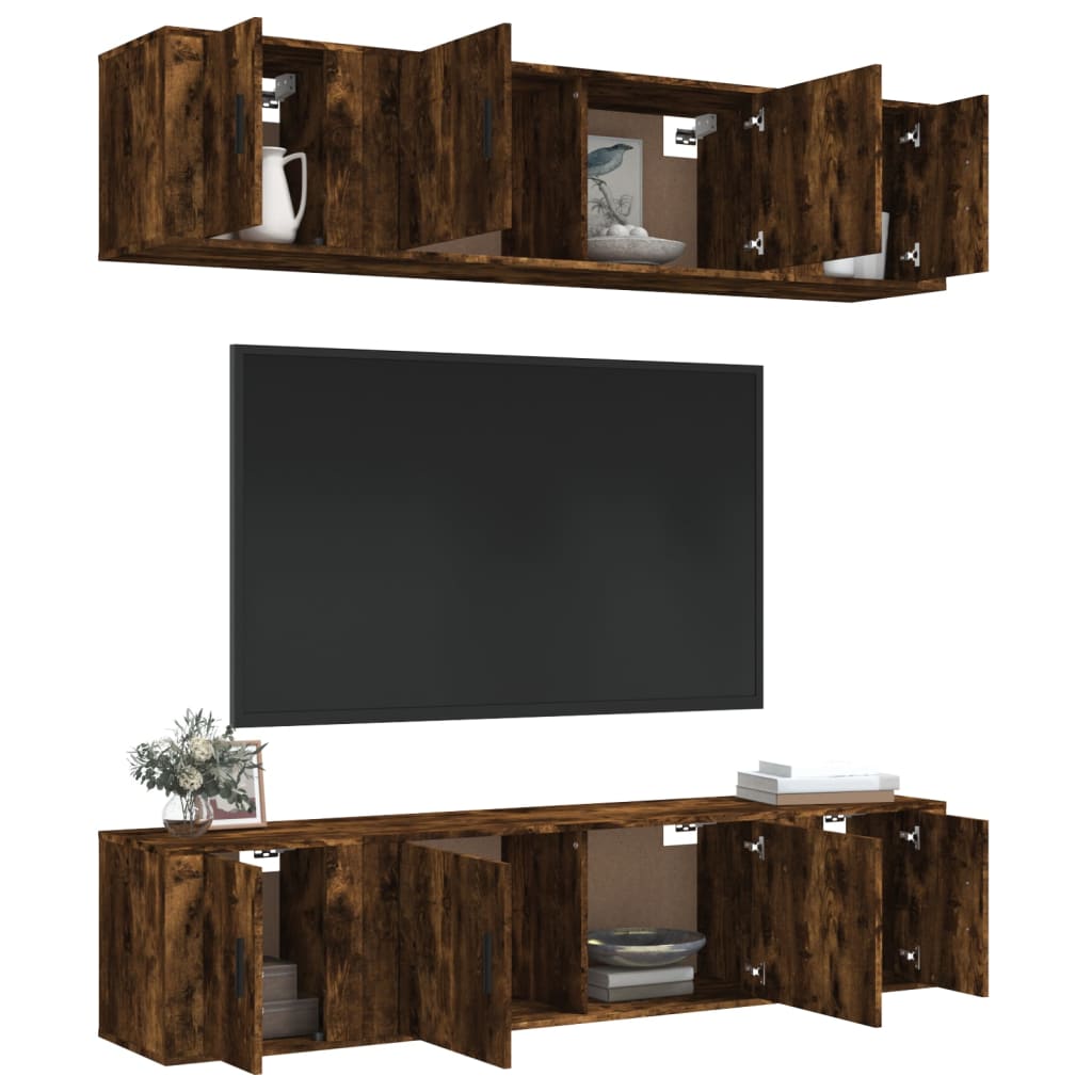 vidaXL 6-tlg. TV-Schrank-Set Räuchereiche Holzwerkstoff