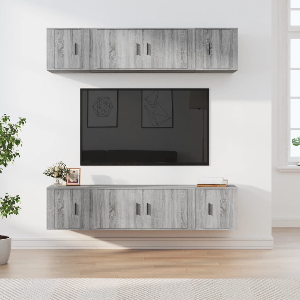 vidaXL 6-tlg. TV-Schrank-Set Grau Sonoma Holzwerkstoff