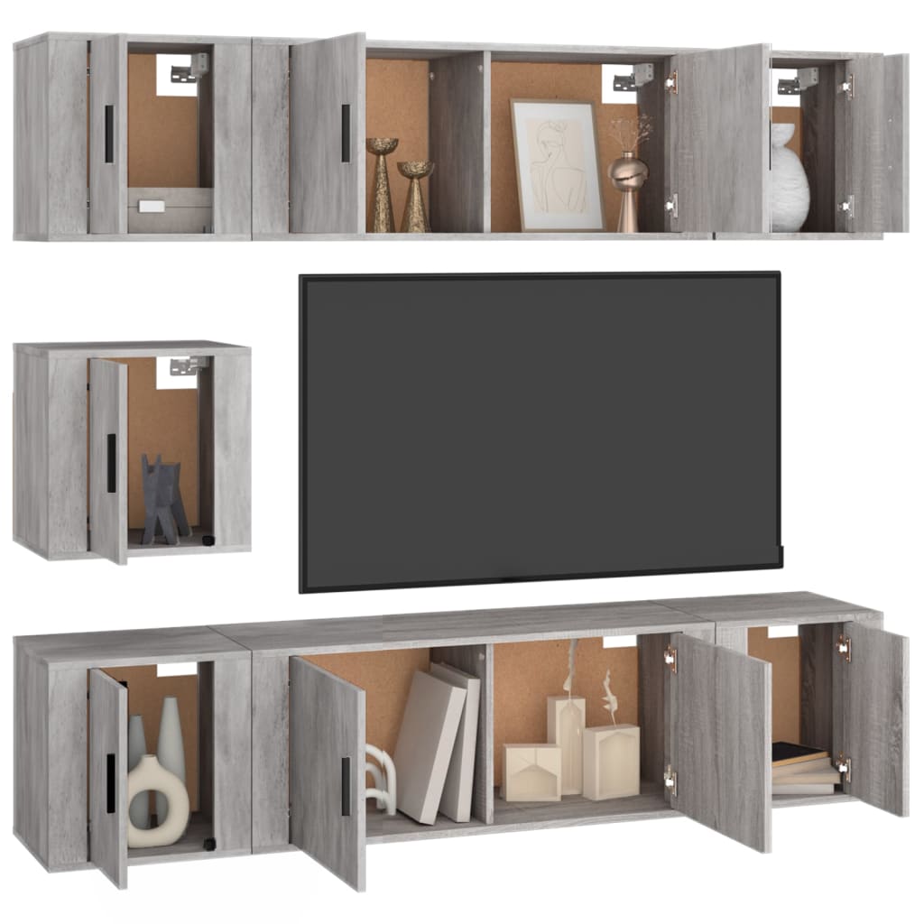 vidaXL 7-tlg. TV-Schrank-Set Betongrau Holzwerkstoff